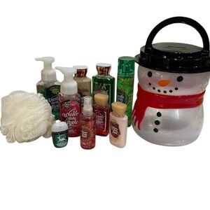 NWT Bath and Body Works Snowman Bank 11 PC Gift Set Vanilla Bean Winter Apple